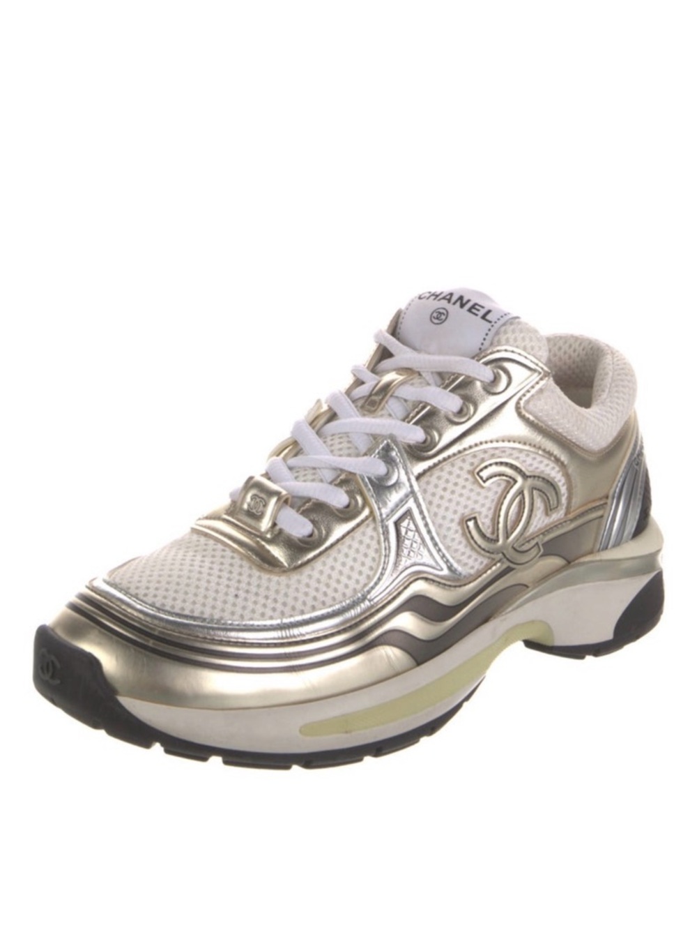 CHANEL Men’s Silver and White Runner Sneakers - Picture 7 of 10